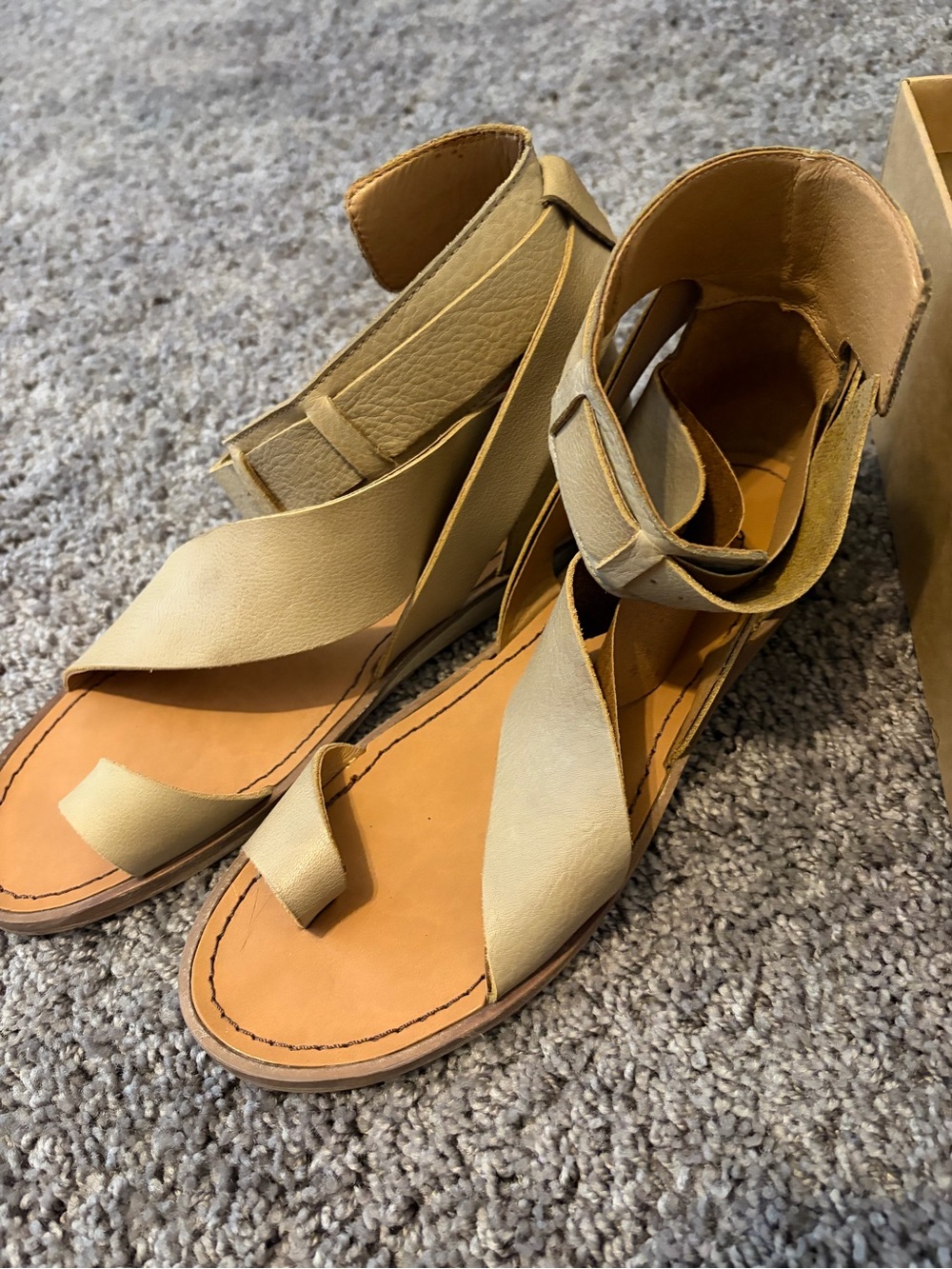Free People Tan Leather Ankle Wrap Sandals